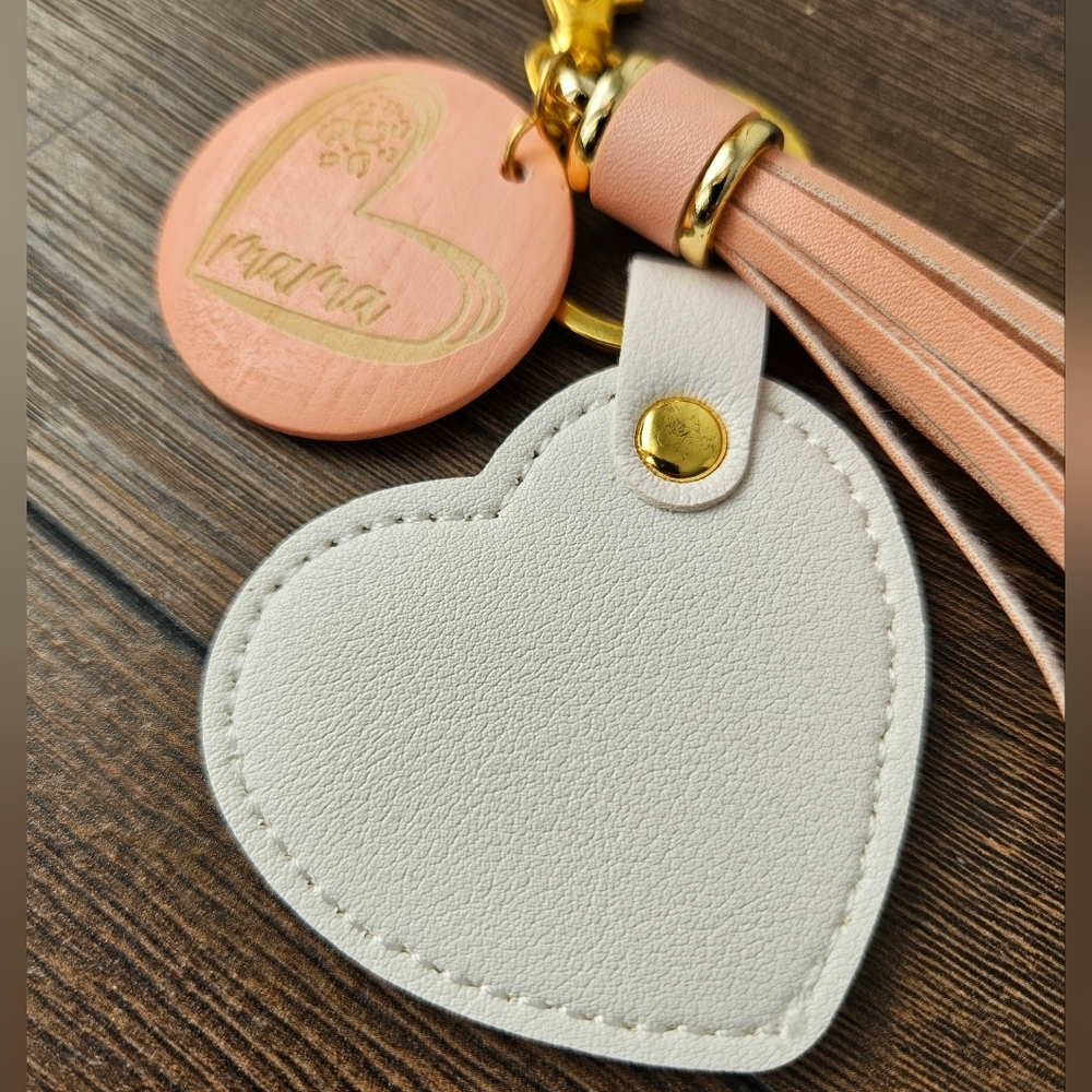 NEW White + Pink Heart Bag Charm/Keychain with Tassel - Picture 3 of 5